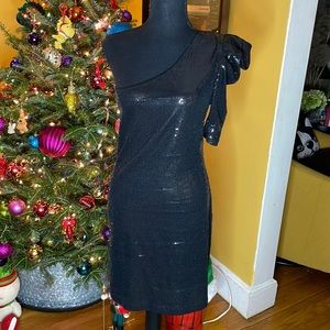 Voxx Black Sequin One Shoulder Dress (Large)